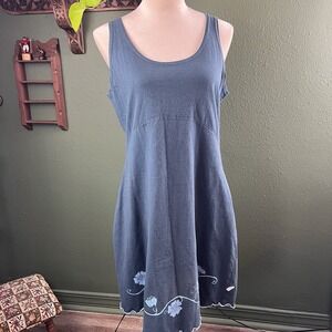 Artworks Womens Cotton Sleeveless Midi Dress Blue Floral Butterfly Made in USA